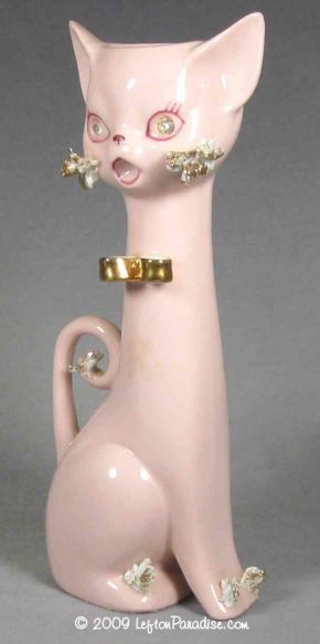 Totally 50s Pink Cat Vase with Rhinestones